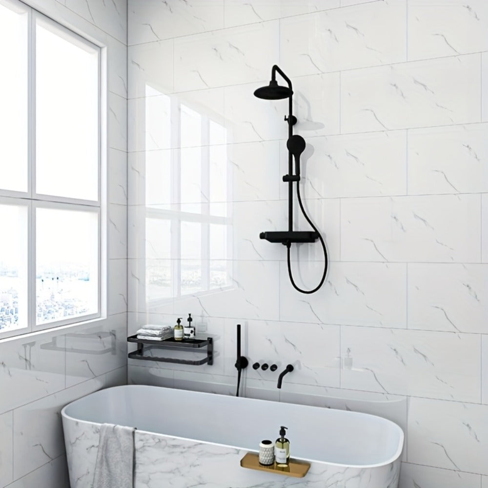 Marble Peel and Stick Wall Panels Self-Adhesive 3D Decorative Tiles - Glossy Marble Sheets, for Entryways, Bedrooms and Living Spaces