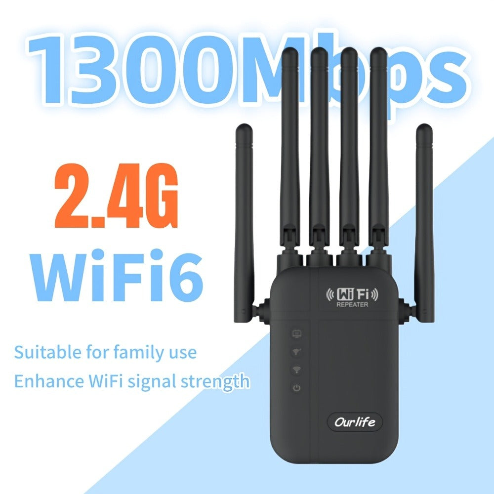 AC1200 WiFi Signal Booster 1200Mbps Dual Band 2-Pack – WiFi Extender Repeater 2.4GHz & 5GHz, Up to 10000 Sq Ft Whole Home Coverage, Wall Penetrating, Connects Multiple Devices (Black)