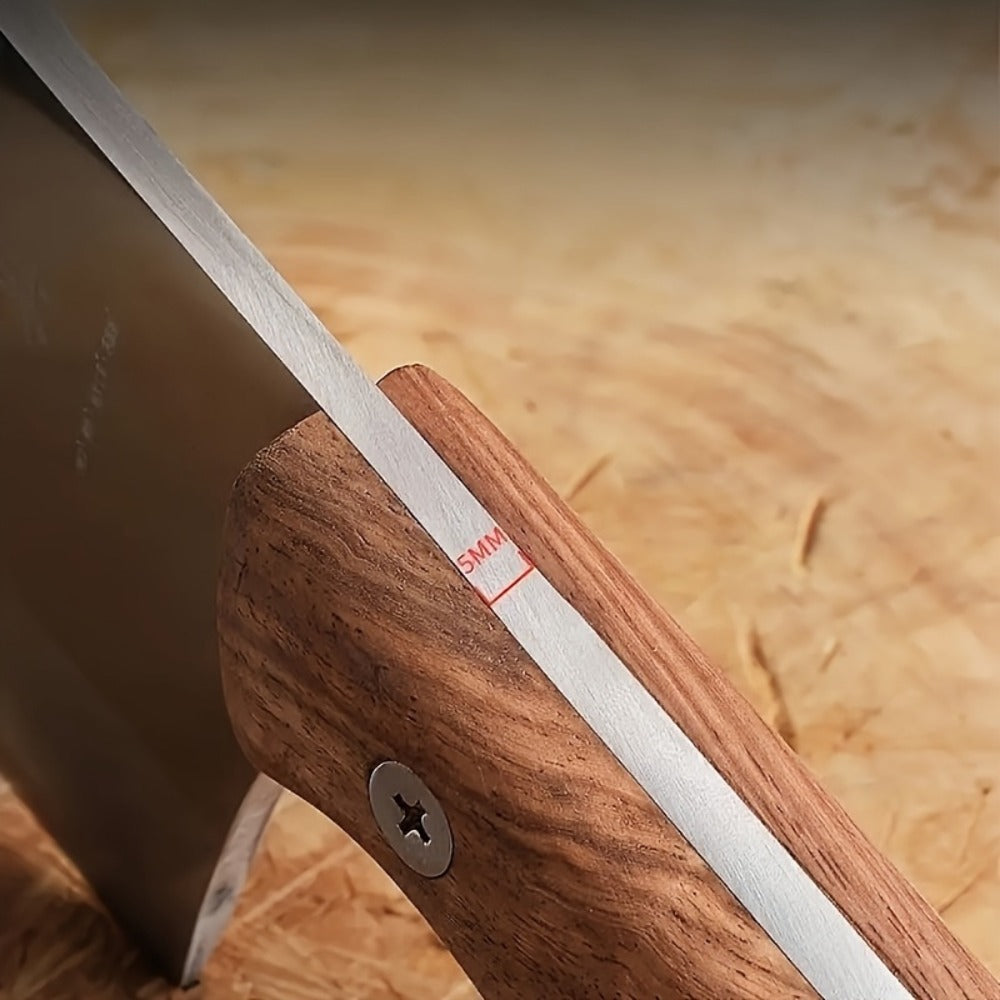 Extra-Thick 22 cm Blade Meat Cleaver with Hanging Hole, Broad Chopping Profile and Wood-Tone Handle
