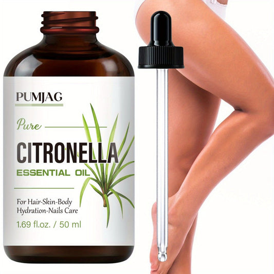 Essential Oil Citronella Non-Alcoholic Formula in 50ml Precision Dropper Bottle for Face, Hair, Nails and Body