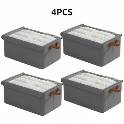 Foldable Fabric Storage Bins with Clear Top Lids and Handles in Four- or Six-Piece Color Sets
