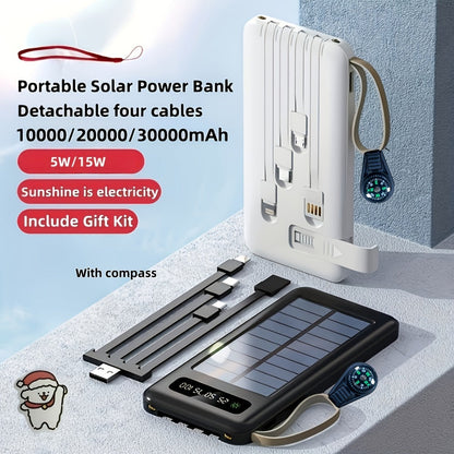 Solar Power Bank, 10000mAh to 30000mAh Charger with Built-In Cables, LED Light, Digital Display and 5W or 15W Options