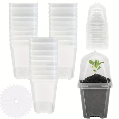 Clear Nursery Pot Set with Humidity Dome Lids, Vent Controls and Protected 30-Piece Checkout Label