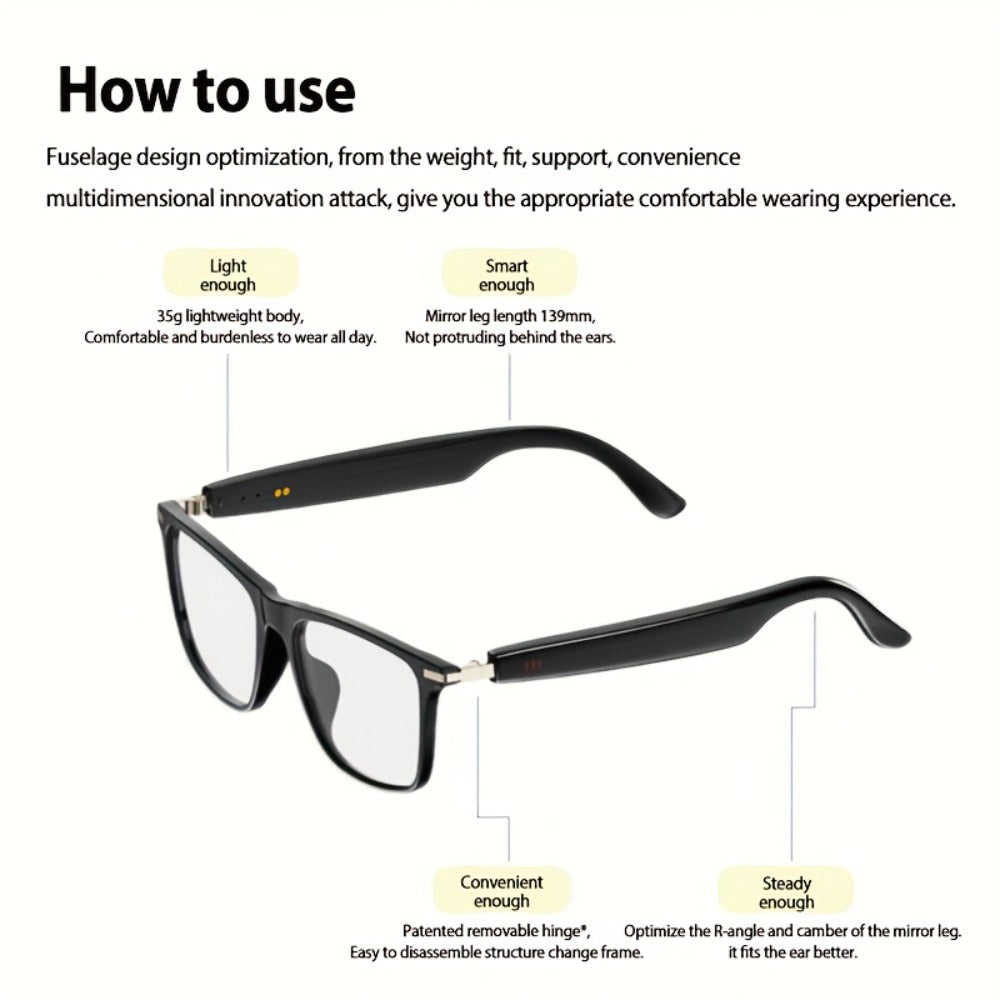 Anti-Blue Light Smart Audio Glasses Bluetooth 5.3 HiFi Open-Ear Wireless Calls Music Anti-UV Lens Noise Cancellation Rechargeable Unisex Outdoor Sports Wearable Tech Birthday Christmas Halloween Gift