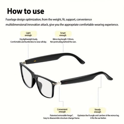 Anti-Blue Light Smart Audio Glasses Bluetooth 5.3 HiFi Open-Ear Wireless Calls Music Anti-UV Lens Noise Cancellation Rechargeable Unisex Outdoor Sports Wearable Tech Birthday Christmas Halloween Gift