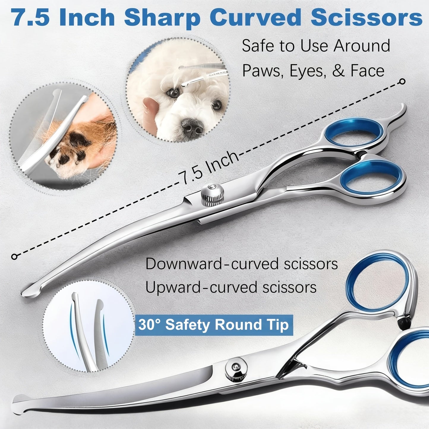 Pet Grooming Scissors Set, Seven-Piece 4CR Stainless Steel Kit with Straight, Curved and Thinning Shears