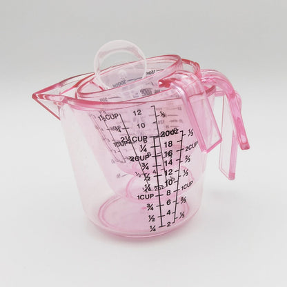 Measuring Cups Set 4-Piece with Spoon, 6oz 12oz 20oz Baking Cups + 20ml Spoon, PS Food-Safe Material, ML OZ CUP Markings, Pink Kitchen Measuring Set