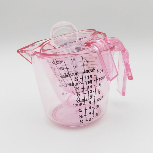 Measuring Cups Set 4-Piece with Spoon, 6oz 12oz 20oz Baking Cups + 20ml Spoon, PS Food-Safe Material, ML OZ CUP Markings, Pink Kitchen Measuring Set