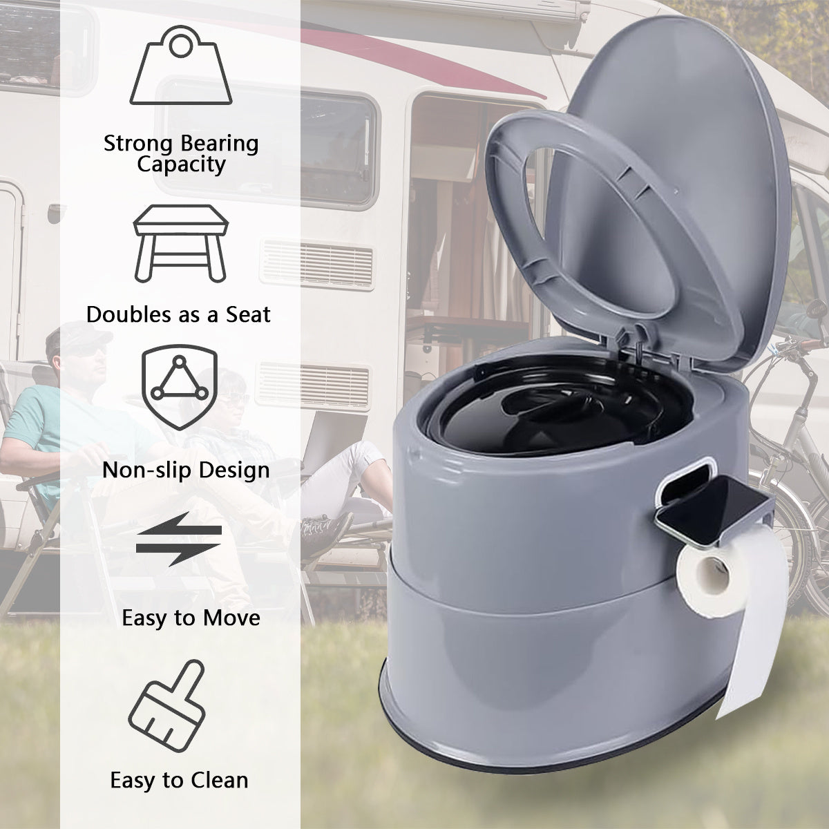 Portable Camping Toilet for Adults Extra Large Tall Spacious with Lid Hygienic Outdoor Travel Toilet for Car Hiking Beach Camping Fishing Emergency Use Heavy Duty Portable Potty