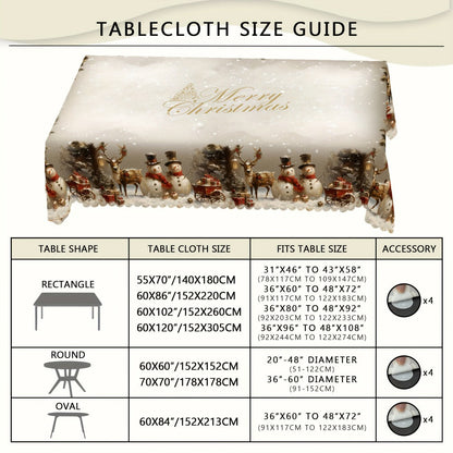 Christmas Tablecloth Vintage Snowman Reindeer Christmas Tree Red Holiday Table Cover for Rectangular Round Oval Tables Durable Polyester Fabric Party Home Restaurant Decorations