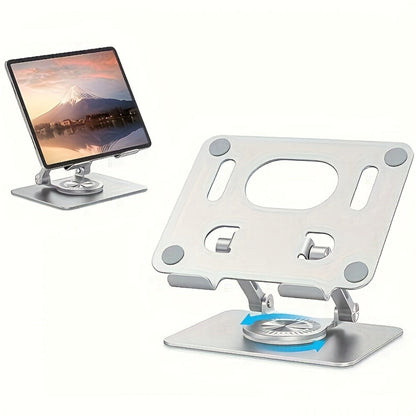 360 Rotating Tablet Stand for iPad, Foldable Adjustable Iron Flat Stand for Desk Home Office, Compatible with iPad Pro Air Mini and Most Tablets, Silver and Black