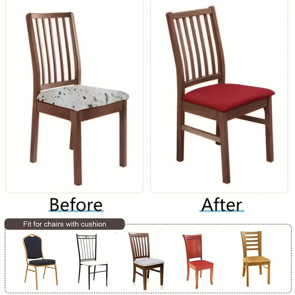 Chair Cover Set of Four Stretch Polyester Dining Seat Slipcovers with Elastic Edges in Three Colors