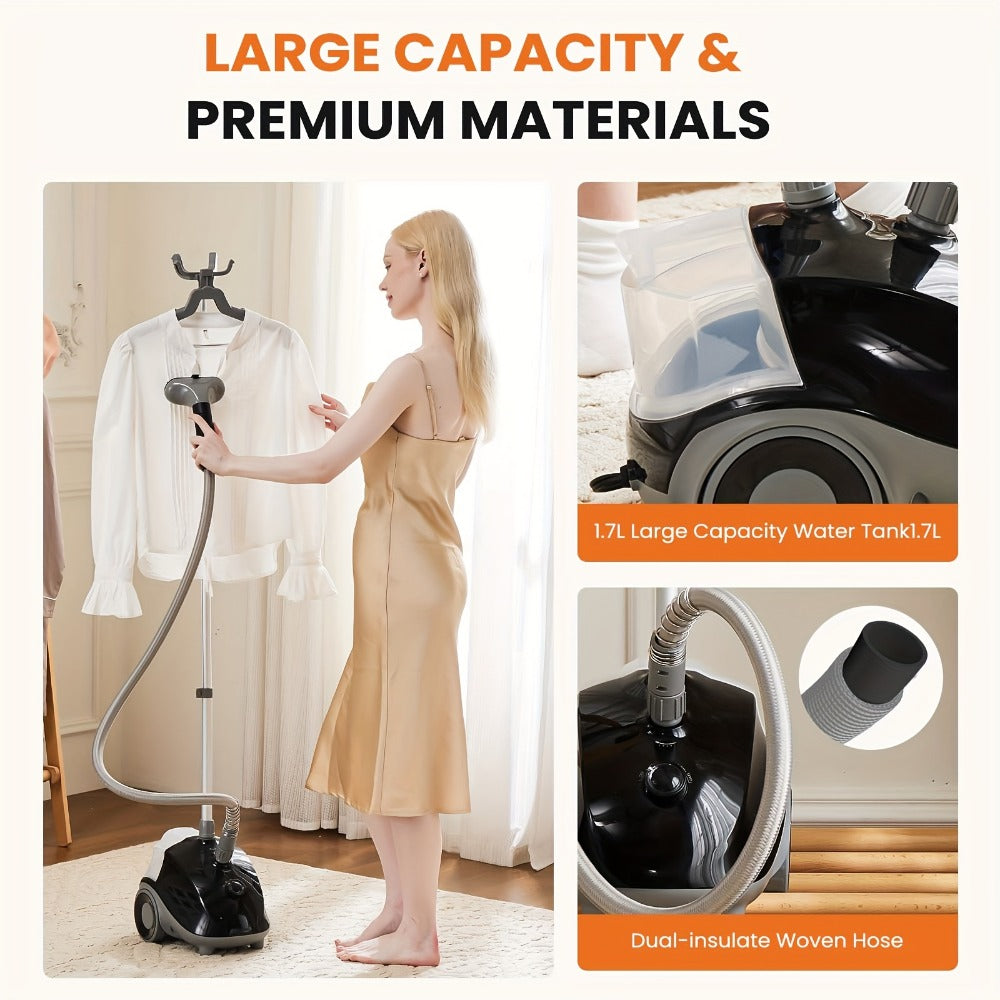 1500W Floor-Standing Garment Steamer with 1.8L Tank, 45-Second Heat-Up and Up to 60-Minute Steam Label
