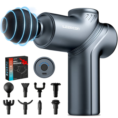 Compact Massage Gun with Six Speed Settings, Four or Eight Interchangeable Heads and Blue or Black Finish Options