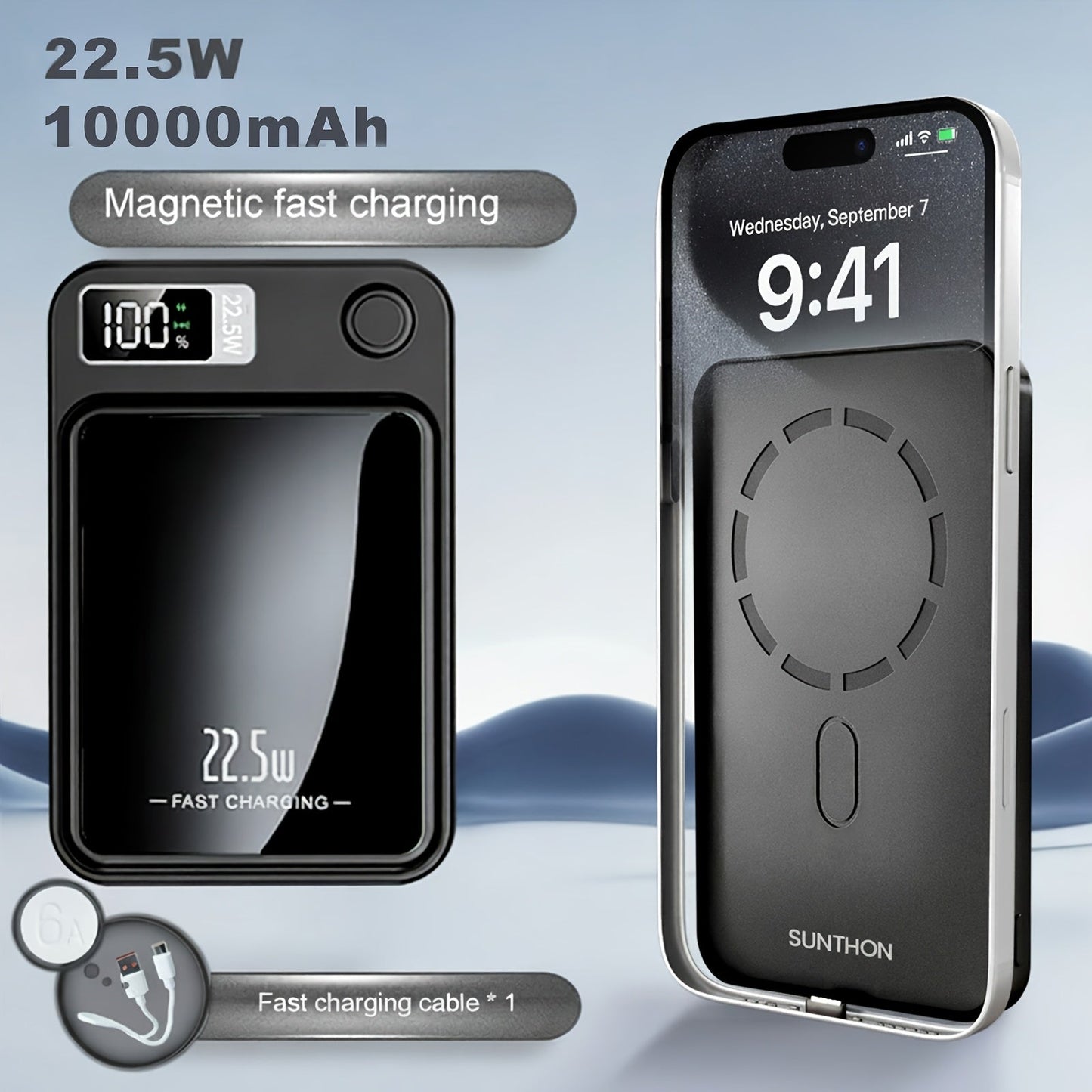 Magnetic Wireless Power Bank with 5000mAh and 10000mAh Labels, Flip Display and Four Color Options