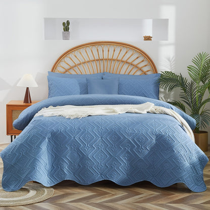Rhombus-Pattern Three-Piece Bedspread Set in Khaki, Matcha, Blue and Grey with Twin to King Sizes