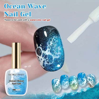 Gel Nail Polish NICOLE DIARY 2-Piece Watercolor and Ocean-Wave Set with Two 15ml Bottles for DIY Art