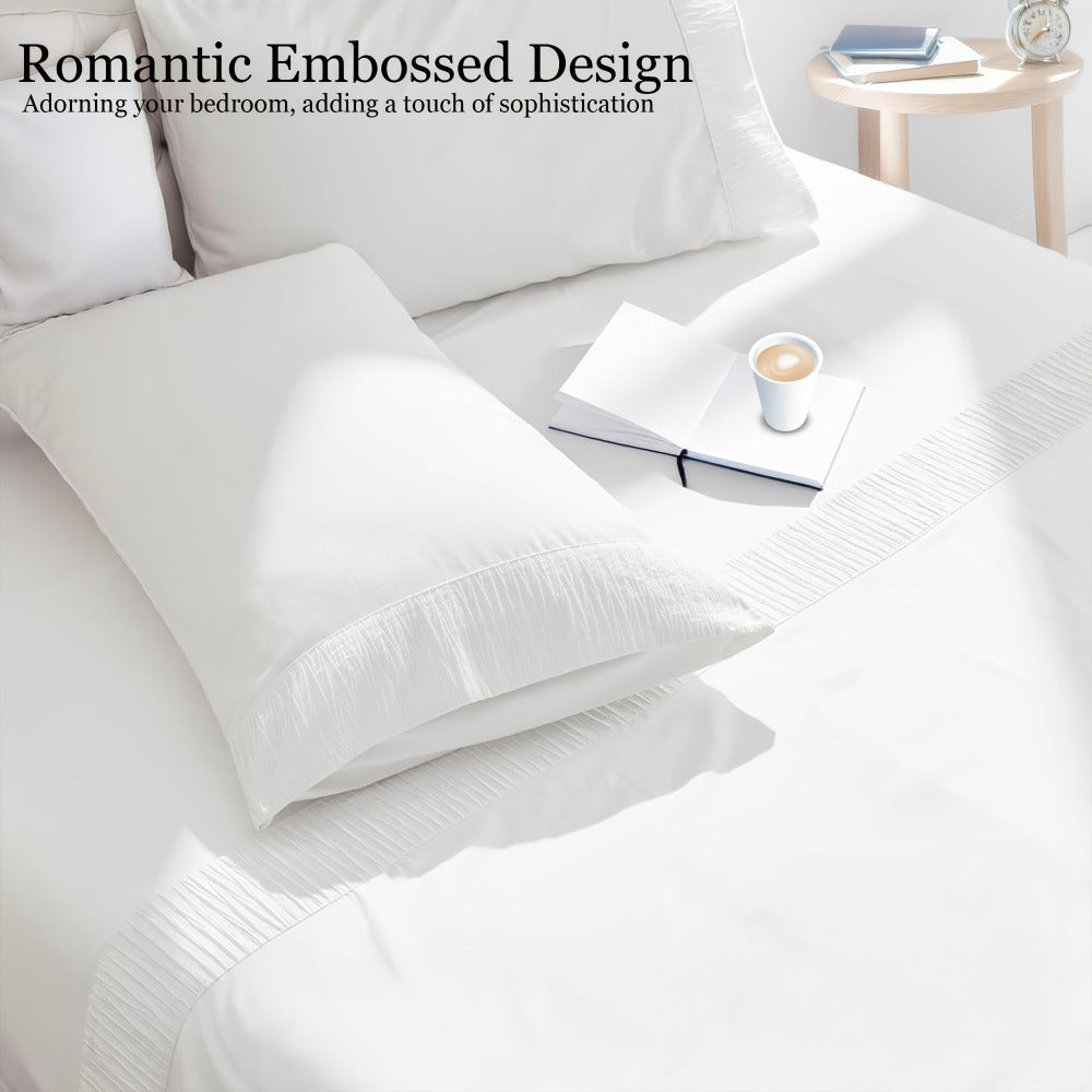Sheet Set, Four-Piece Solid-Color Bedding with Deep-Pocket Fitted Sheet, Flat Sheet and Two Pillowcases