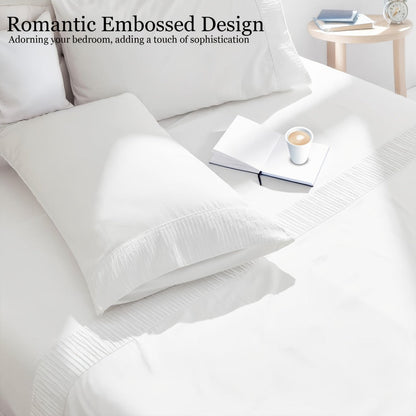 Sheet Set, Four-Piece Solid-Color Bedding with Deep-Pocket Fitted Sheet, Flat Sheet and Two Pillowcases