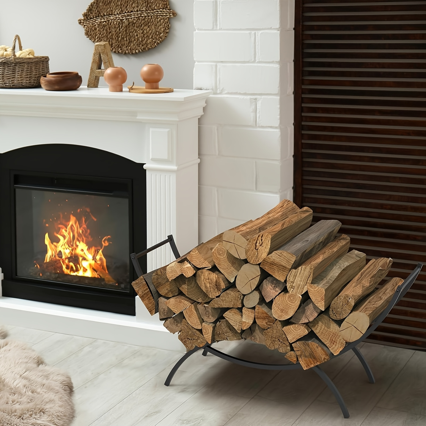 Firewood Rack | Heavy Duty Steel Indoor Outdoor Fireplace Patio Deck