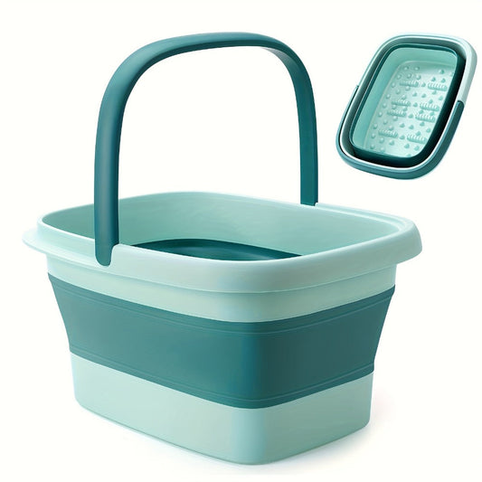 Large Collapsible Foot Soak Tub 15L 4 Gallon Foot Bath Basin Massage Acupoints Handles Foldable Multifunction Plastic Bucket Pedicure Bowl Home Spa Deep Soak Foot Relief Green