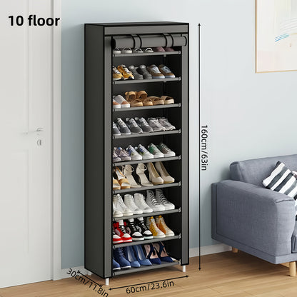 Shoe Rack with Dust Cover – 6/8/10 Tier High-Capacity Space Saving Shoe Organizer, Easy Assembly, 12mm Pipe, Entryway Closet & Wardrobe Storage Rack