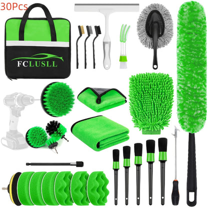Car Cleaning Kit with Portable Vacuum Cleaner – 17/24/29/32/35pcs Interior Detailing Set with Windshield Cleaner, Drill Brush Set & Interior Brush Set – Complete Auto Care Kit