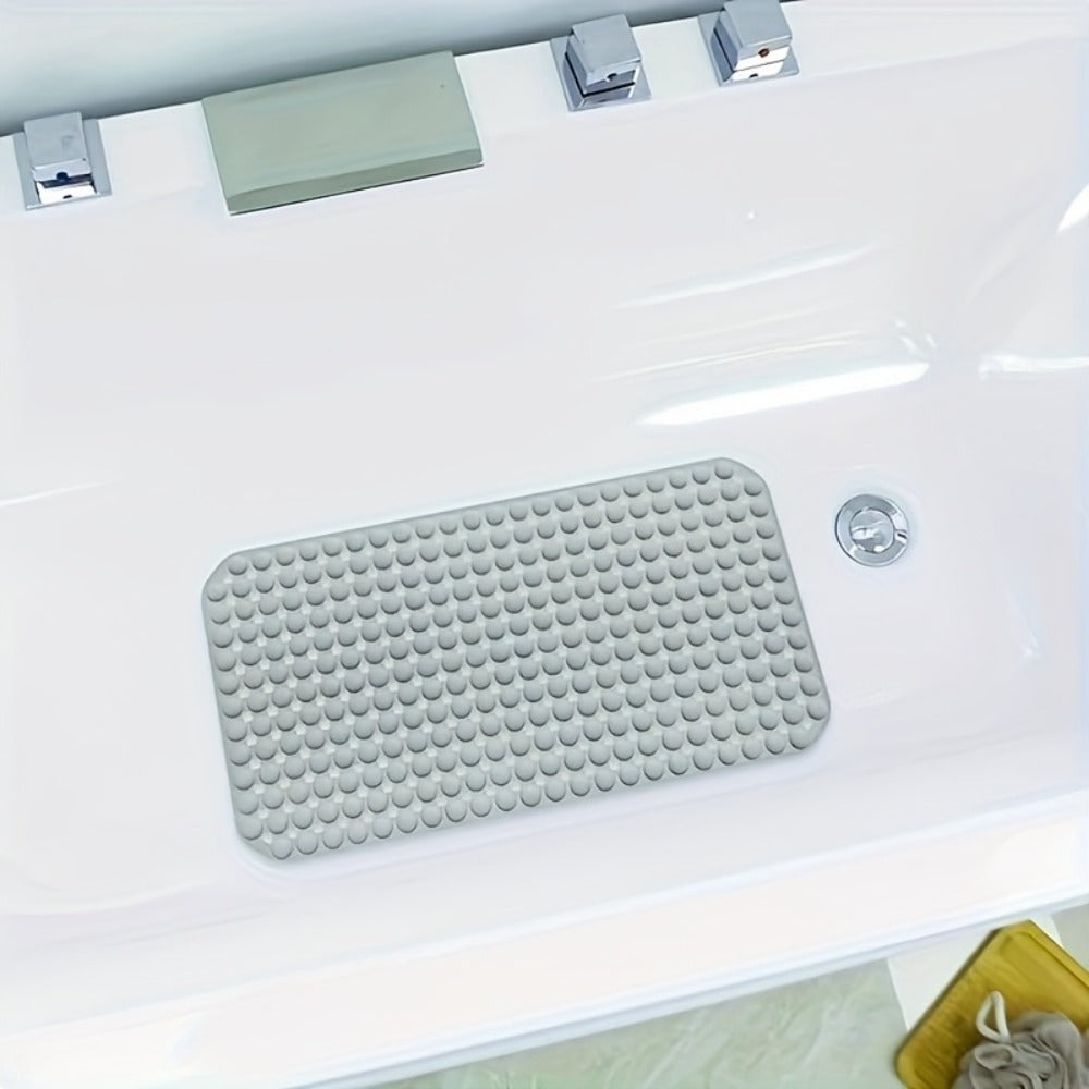 TPR Suction-Cup Shower Bath Mat, 26.38 x 14.17 Inches with Raised Texture in Gray or White