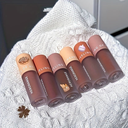Velvet Matte Liquid Lipstick Set 6PCS 2-in-1 Lip Glaze and Eyeshadow - Chocolate Nude Brown, for Makeup, Travel and Everyday Vanity Use