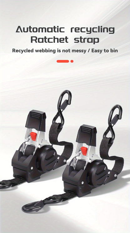 Ratchet Tie-Down Straps with Auto-Retract & Speed Control – Heavy-Duty Cargo Securing Kit with Hooks & Storage Bag | Motorcycle Transport, Towing & Truck Bed Load Securing