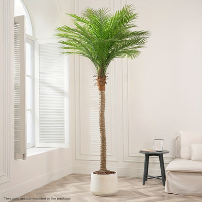 Large Artificial Palm Tree with Textured Trunk, Green Fronds and Three Exact Height-and-Pack Checkout Options