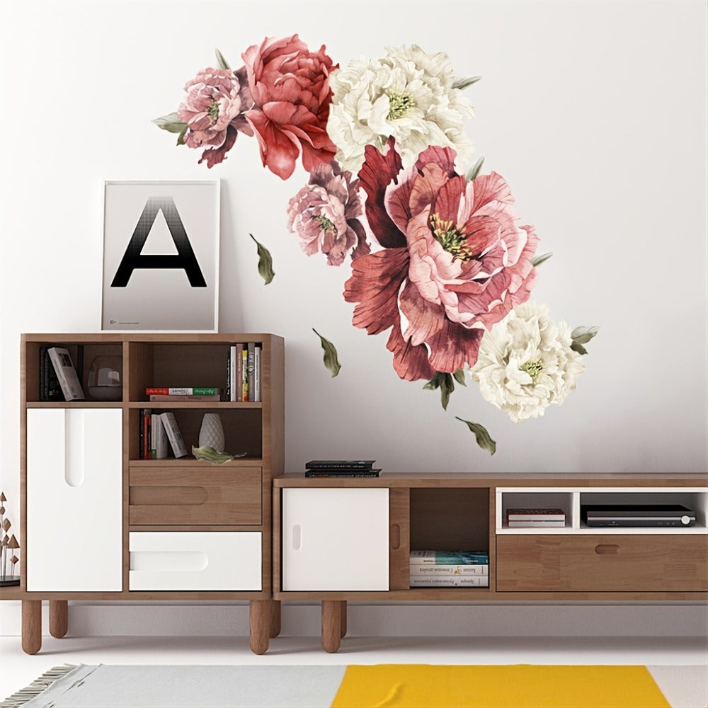 Peony Flower Decorative Window Sticker in Two Floral Styles, 17.7 x 47.2 Inches for Glass Decor
