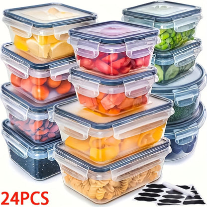 24 or 48-Piece Plastic Food Storage Container Set with Snap Lids, Labels and Marker for Pantry Organization