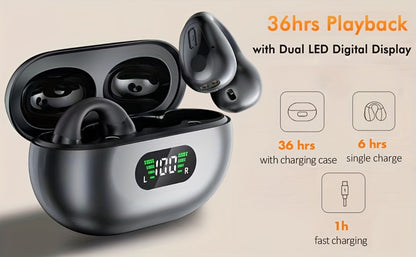 Menzluio Bone Conduction Headphones 48H Playtime HiFi Stereo Active Call Noise Canceling Wireless Open-Ear Headset for iPhone Android Sports Running Cycling Outdoor Awareness