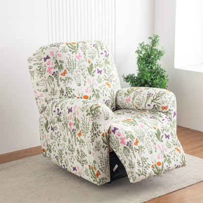 Chair Cover Four-Piece Printed Recliner Slipcover with Side Pockets in Ten Available Pattern Choices