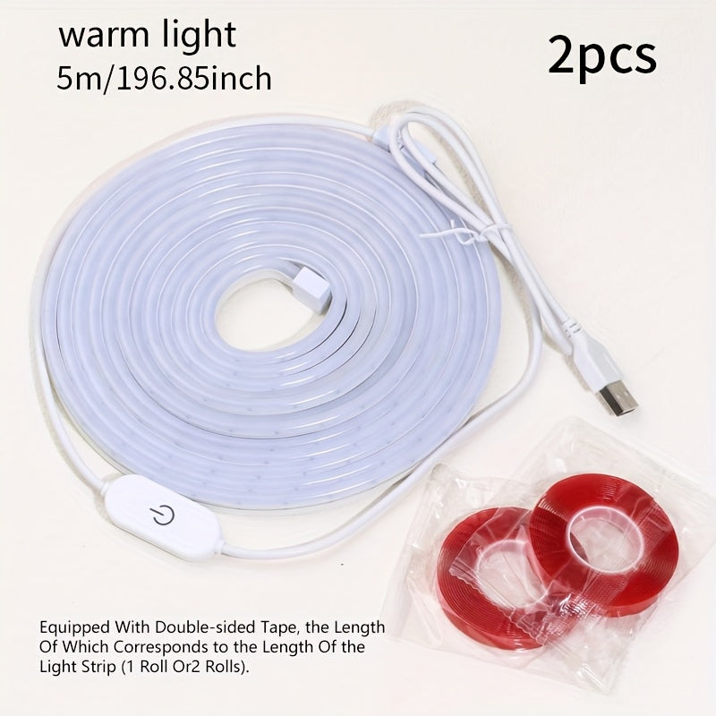 USB Mirror LED Light Strip with Touch Dimmer, White or Warm Light in 118.11-Inch Single or 196.85-Inch Two-Piece Options