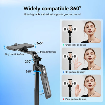 AI Selfie Stick Tripod with 360° Face Tracking, Built-In Fill Light & Wireless Remote – Sleek Metal Finish, Adjustable Height, Compatible with iPhone & Android for YouTube TikTok Vlogging Travel Photography