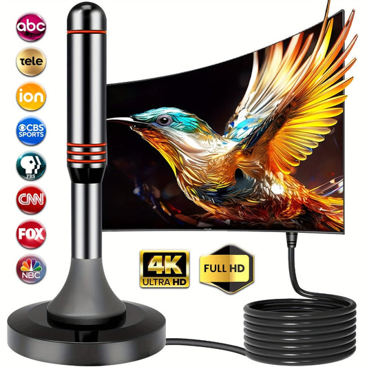 Amplified Indoor HDTV Antenna with Signal Booster & Removable Amplifier - 4K 1080p 360° Reception, Free Local Channels ABC CBS NBC FOX, No Cable or Satellite Fees, Easy Install for Smart TV