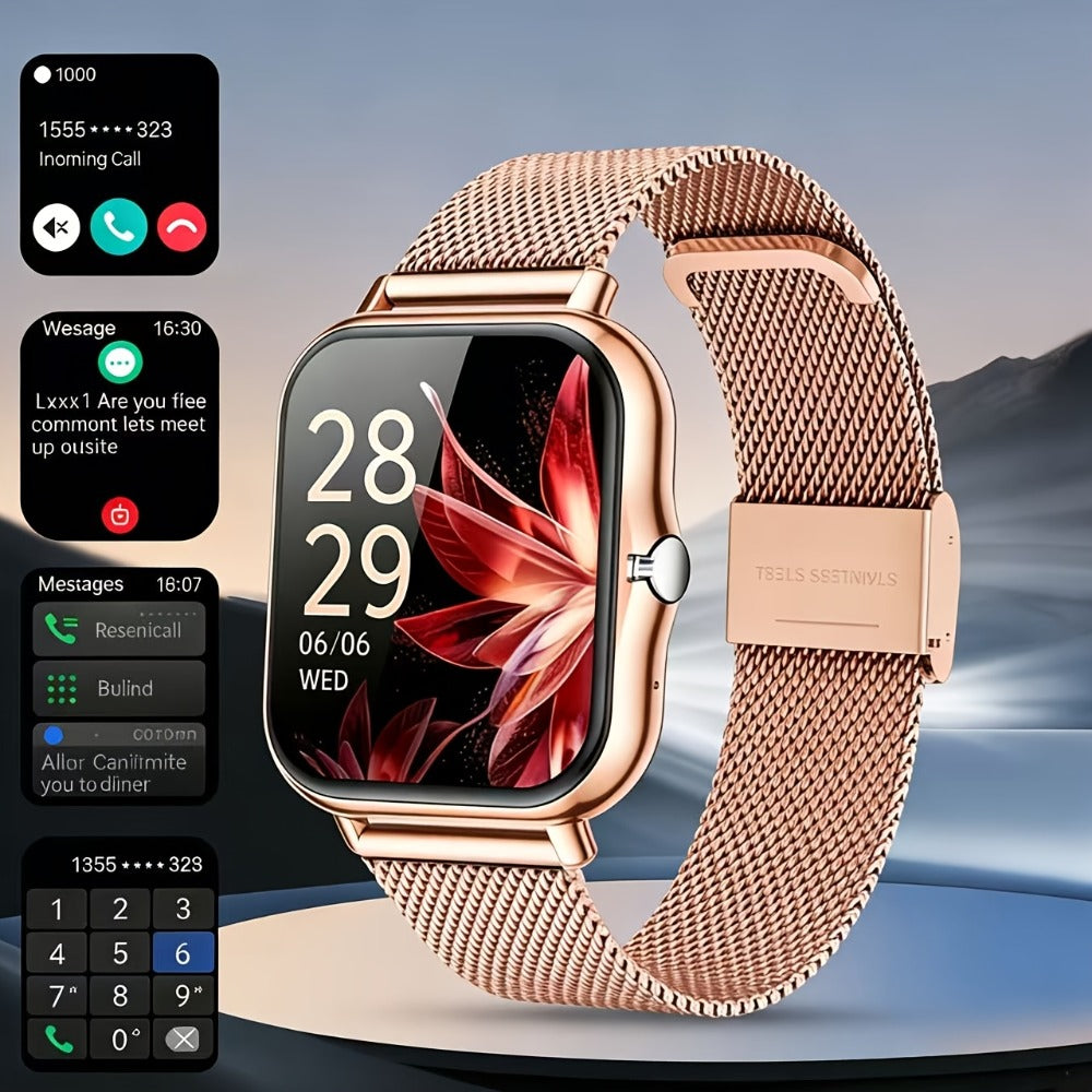 Calling Smartwatch for Men Women Heart Rate Monitor Sleep Tracker Multiple Sport Modes Music Control Weather IP67 Waterproof Magnetic Charging Android iPhone Compatible – Black Pink Silver Gold