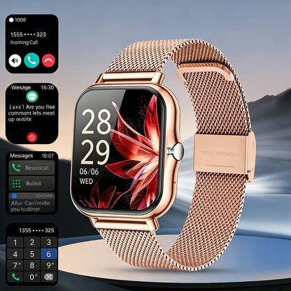 Calling Smartwatch for Men Women Heart Rate Monitor Sleep Tracker Multiple Sport Modes Music Control Weather IP67 Waterproof Magnetic Charging Android iPhone Compatible – Black Pink Silver Gold