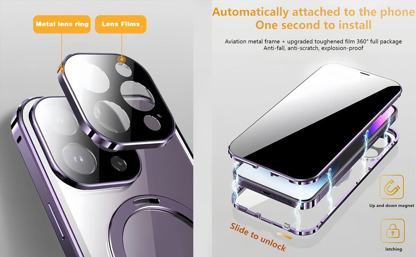 Phone Case Anti-Spy Double-Sided Tempered Glass Cover with Security Lock and Kickstand for iPhone 15 Series