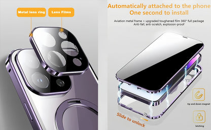 Phone Case Anti-Spy Double-Sided Tempered Glass Cover with Security Lock and Kickstand for iPhone 15 Series