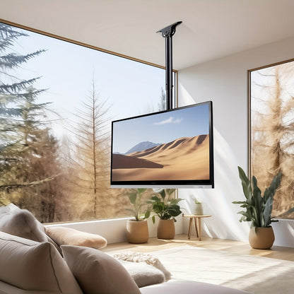 360° Swivel Ceiling TV Mount Height Adjustable 26-65 Inch, Full Motion Rotating Pole Bracket, Tilt ±15°