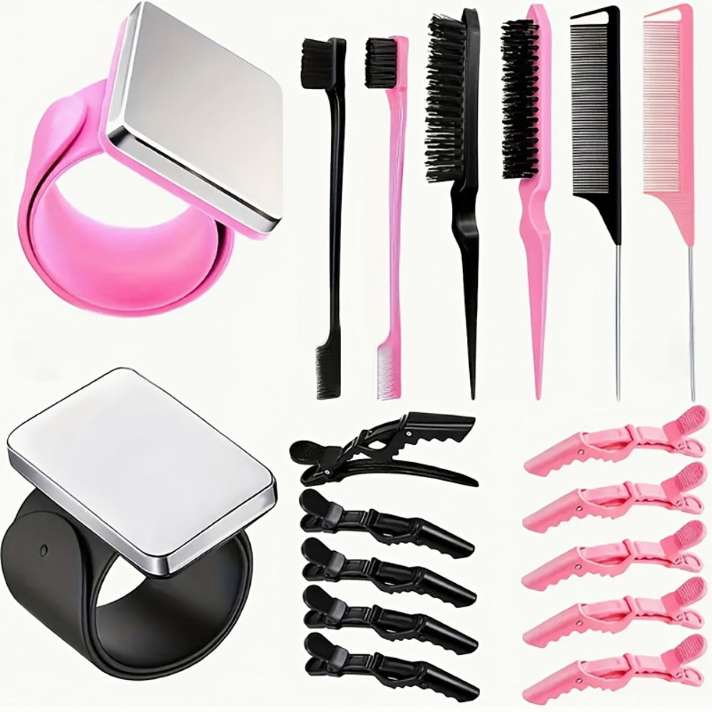 18-Piece Hair Sectioning and Styling Set with Clips, Combs, Parting Tools and Magnetic Wrist Holder