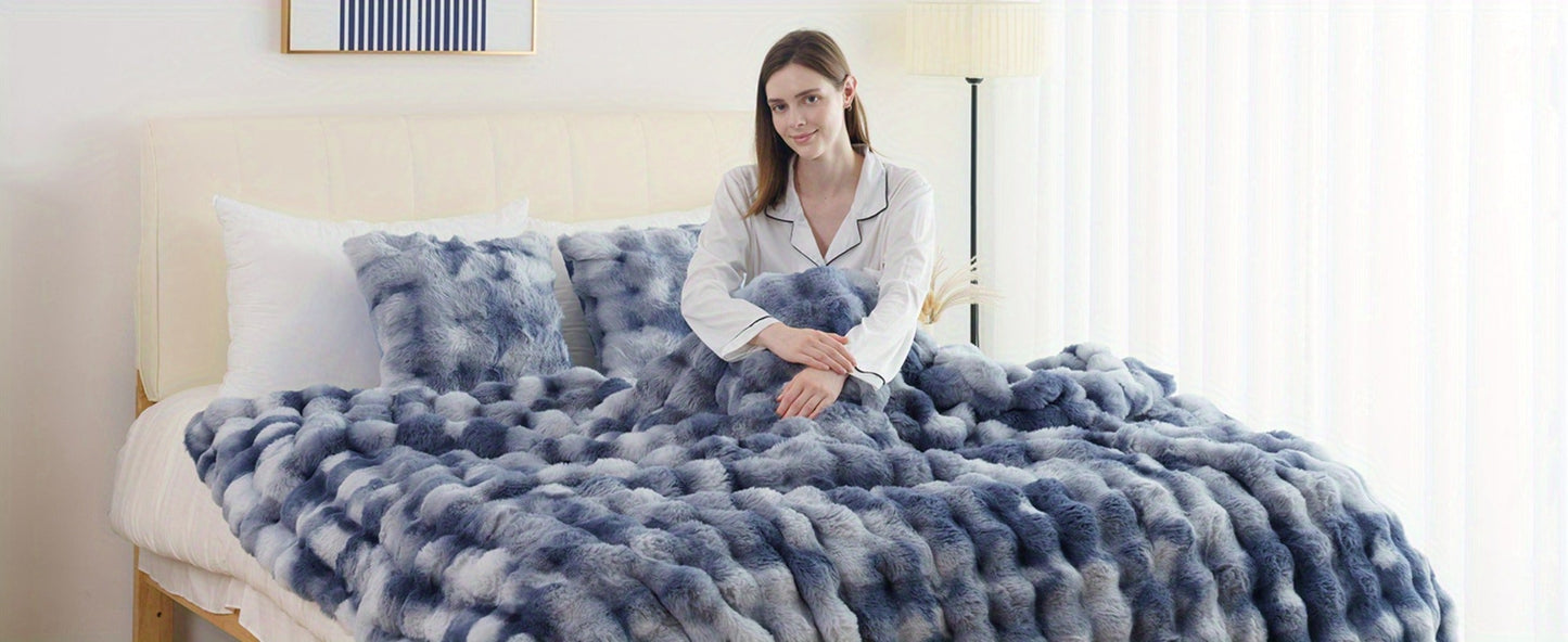 Faux Rabbit Fur Throw Blanket in 11 Checkout Colors and Throw, Twin, Queen or King Size Options