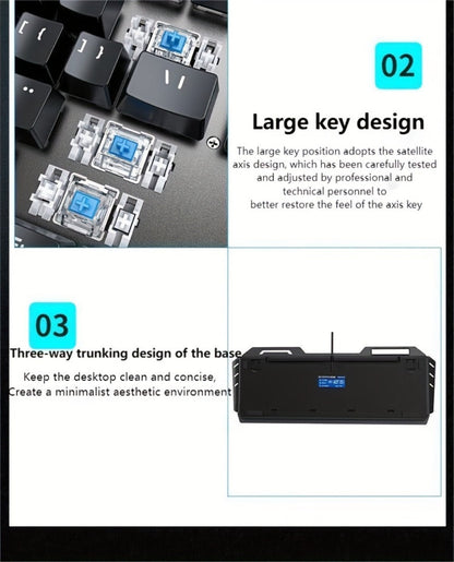 Gaming Keyboard Wired 104 Keys Full Metal Panel – LED Color Backlight, Multimedia Knob, Faux Mechanical Feel, USB, Ergonomic Design with Phone Holder | Keyboard or Keyboard & Mouse Combo