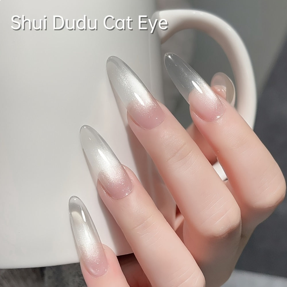 Two-Piece Cat Eye Gel Polish Set with Water Dudu and Ice Crystal Colors in Photo-Frame Bottles