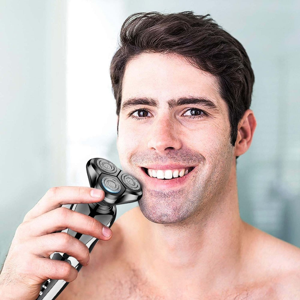 Electric Shaver for Men 3-in-1 Cordless Rechargeable 360° Floating Rotary – Beard Trimmer, Nose Hair Trimmer & Face Shaver with LED Display, 90-Min Battery & USB Charging, Black