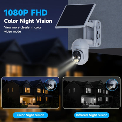 Solar PTZ Security Camera 1080P WiFi 360° with AI PIR Detection – XIAOVV P6 Battery Powered, Color Night Vision, Two-Way Audio, Outdoor Home Surveillance Camera