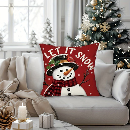 Four-Piece Christmas Pillow Cover Set, 17.72 x 17.72 Inches with Reindeer, Snowman and Holiday Typography